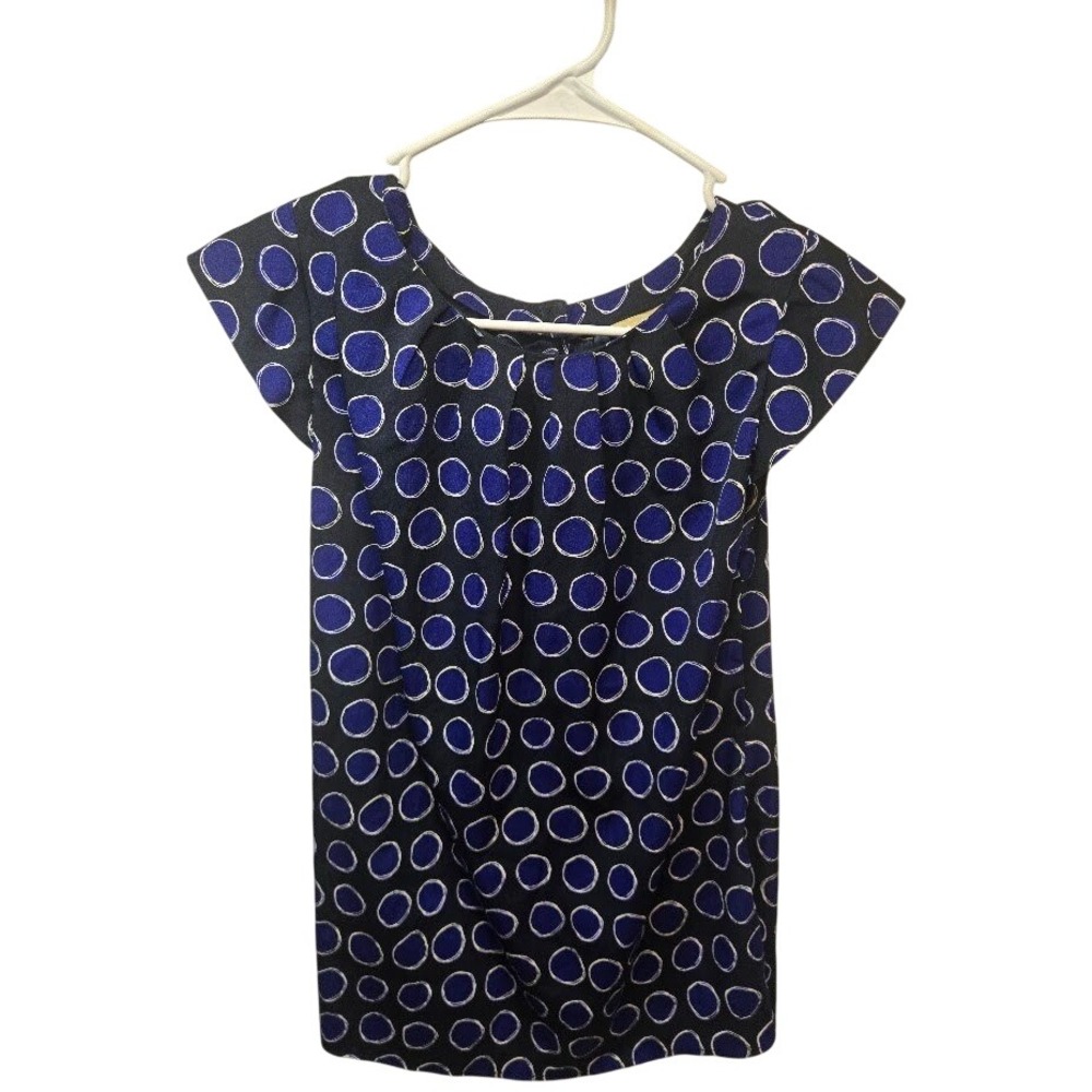 Banana Republic Womens XS Blue White Circle Print Pleated Cap Sleeve Blouse Top